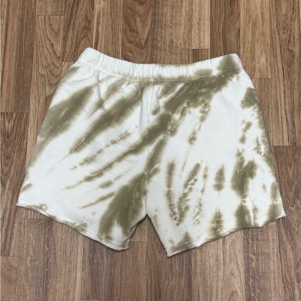 Good American Tie Dye Sweat Shorts Olive Green Cream Cotton French Terry Medium - Picture 3 of 3